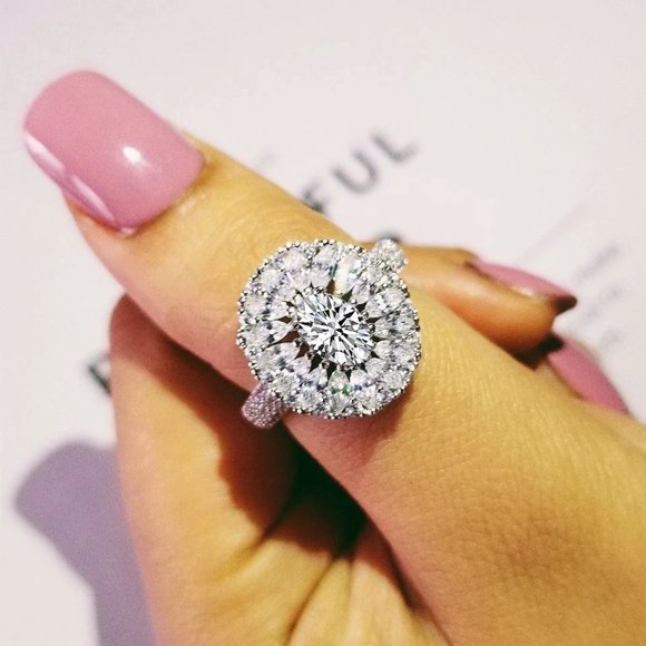 NEW 925 Sterling Silver Diamond Earrings+Ring Set - Picture 3 of 8